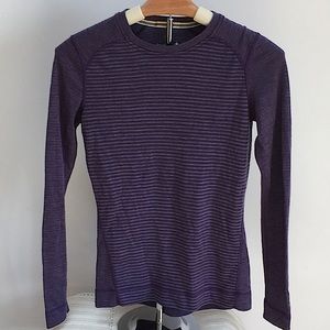 Smartwool Merino 250 Base Layer Top Purple Striped Women’s S Crewneck Small